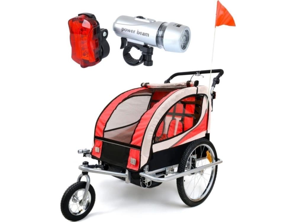 Funfit 2-seater bicycle trailer with shock absorber + JOGGER red