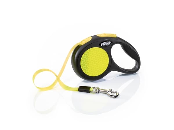 Flexi New NEON, Hund, Tilbaketrekkelig, Sort, Gult, Teip, 12 kg, 3 m