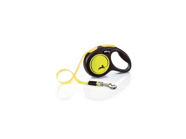Flexi New NEON, Hund, Tilbaketrekkelig, Sort, Gult, Teip, 12 kg, 3 m