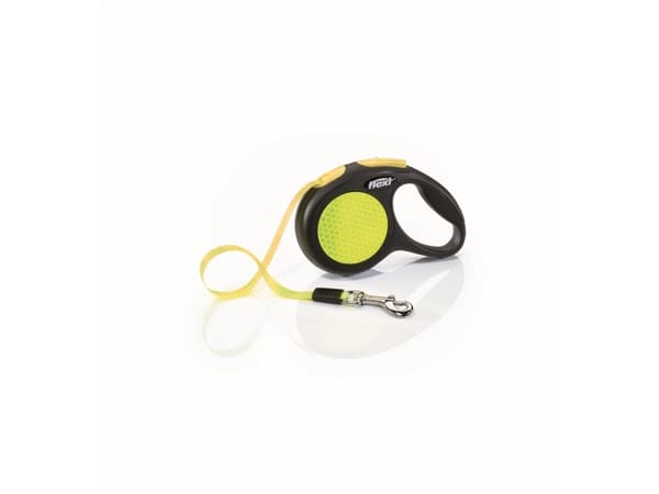Flexi New NEON, Hund, Tilbaketrekkelig, Sort, Gult, Teip, 12 kg, 3 m