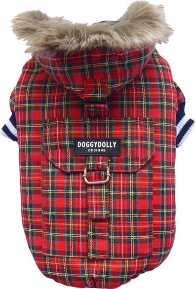 DoggyDolly Checkered jacket with hood, red, XXL 36-38cm/56-58cm