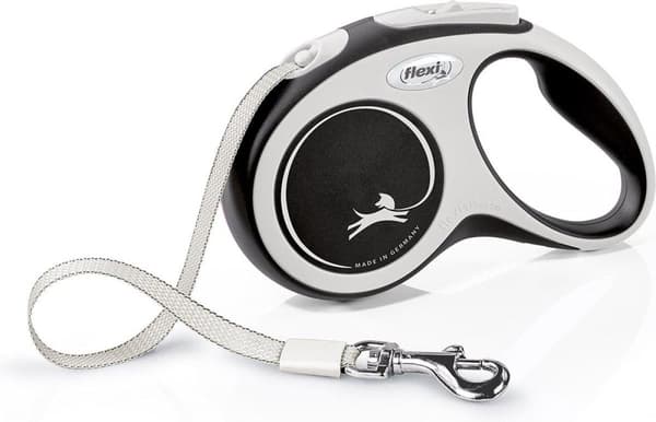 Flexi New COMFORT 8 m musta, harmaa koiran sisäänvedettävä johdin