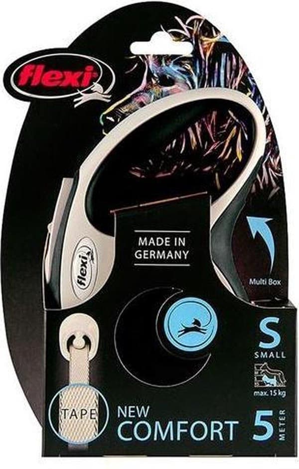 Flexi New COMFORT 8 m musta, harmaa koiran sisäänvedettävä johdin