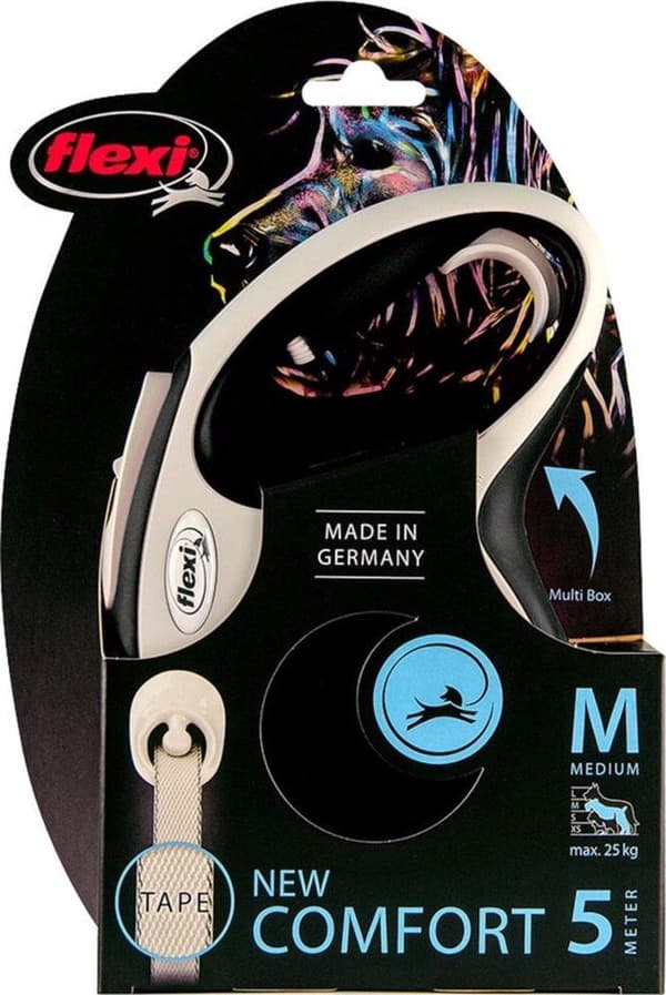 Flexi New Comfort M Tape 5 m Black Dog Indragbar ledning