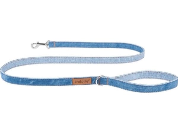 Amiplay Amiplay - tradisjonelt hundebånd, Jeans Denim, størrelse L, 140 cm x 2 cm blå