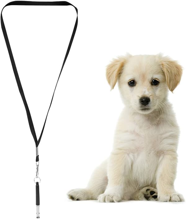 Hundefløyte i svart Hundetreningsfløyte med nakkerem og justerbar frekvens for valpeopplæring og hundetrening