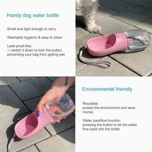 Bärbar vattenflaska i plast för hundar med 350 ml fyllnadskapacitet - För långa promenader, vandringar och resor