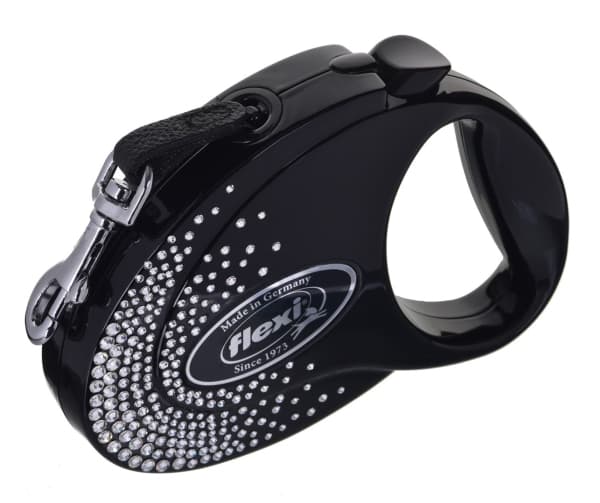 Flexi uttrekkbart bånd Glam Splash Crystal M 5m sort