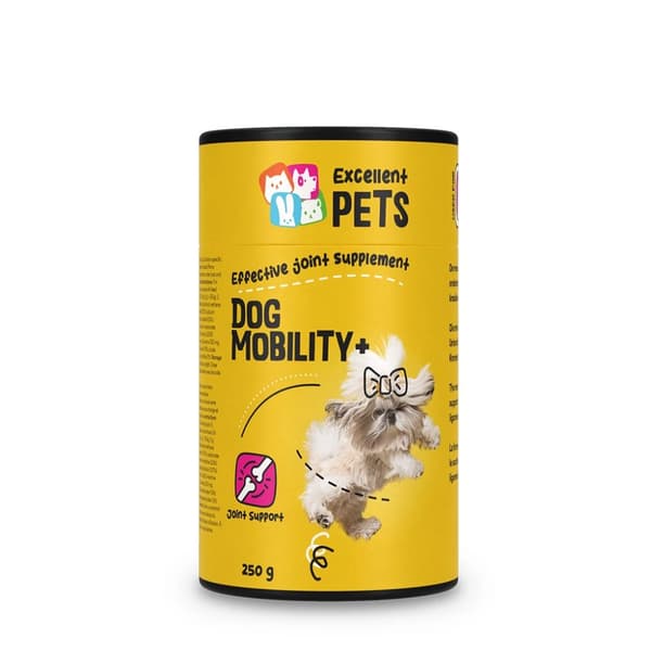 Excellent Pets Dog Mobility+ ylläpitää liikkuvuutta ja joustavuutta, mikä on tärkeää heidän hyvinvoinnilleen ja elämänlaadulleen. 250 g