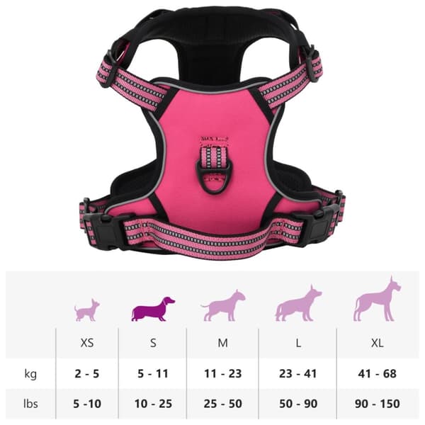 hundesele med refleksstriber str. S justerbar pink