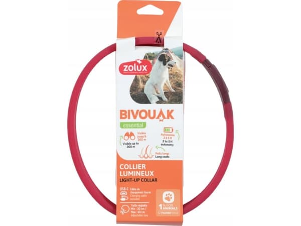 Zolux ZOLUX LED hundhalsband självlysande silikon lång päls BIVOUAK röd