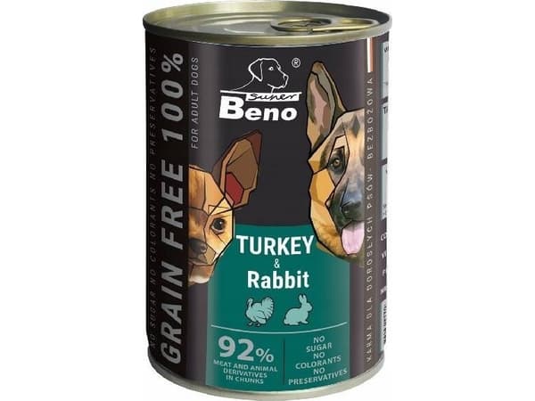 SUPER BENO Turkki ja kani - koiran märkäruoka - 415g