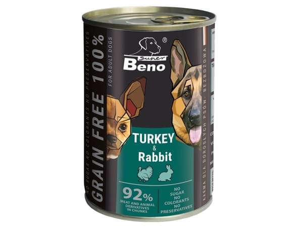 SUPER BENO Turkki ja kani - koiran märkäruoka - 415g