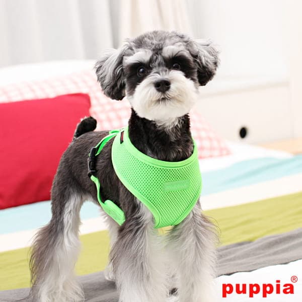 PUPPIA mjuk neongrön sele för hundar eller katter. Välj storlek: XS