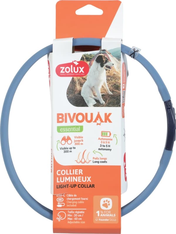 ZOLUX Bivouak LED silikoninen koiranpanta, sininen, 30-60 cm
