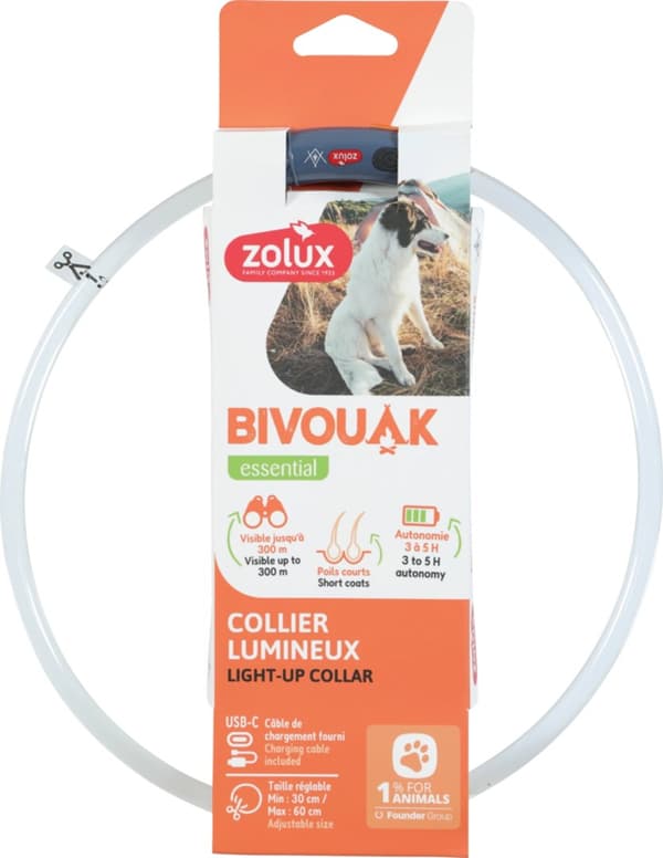 ZOLUX Bivouak LED Silikon transparent röd - hundhalsband - 30-60 cm