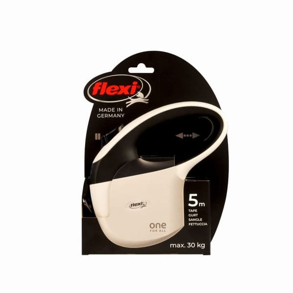 FLEXI One for All S vit - svart - automatiskt hundkoppel för hundar upp till 30 kg - 5 m