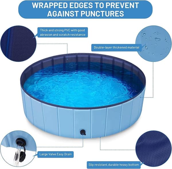 Lollanda Foldable Pet Pool – skridsikker og transportabel PVC-pool, robust og holdbar til hunde, katte og børn