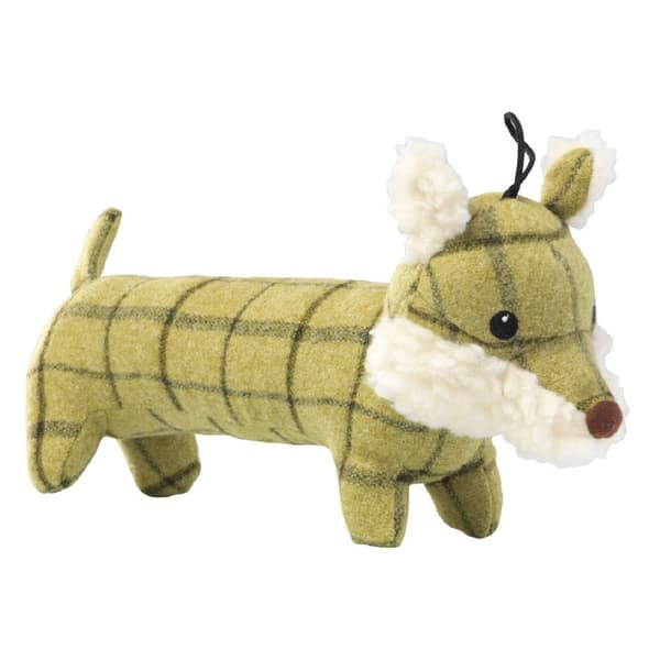 House Of Paws Plush Tweed Fox Long Body Dog Toy Green One Size
