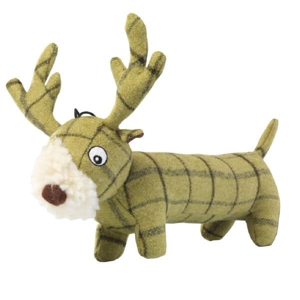 House Of Paws Plush Tweed Stag Long Body Dog Toy Green One Size