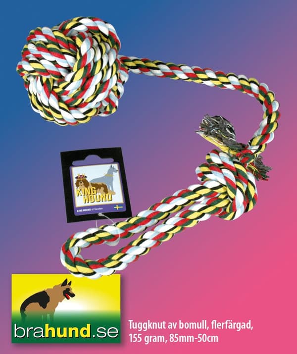 Tuggknut av bomull, boll med handtag, mellan, blandade färger, 155 gram, 85mm-50cm