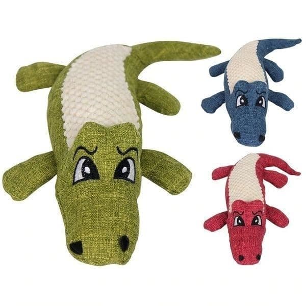 Hundleksak - Ej specificerad - Röd Krokodil - Bomull - 30x12x9 cm - Inbyggd pruttare