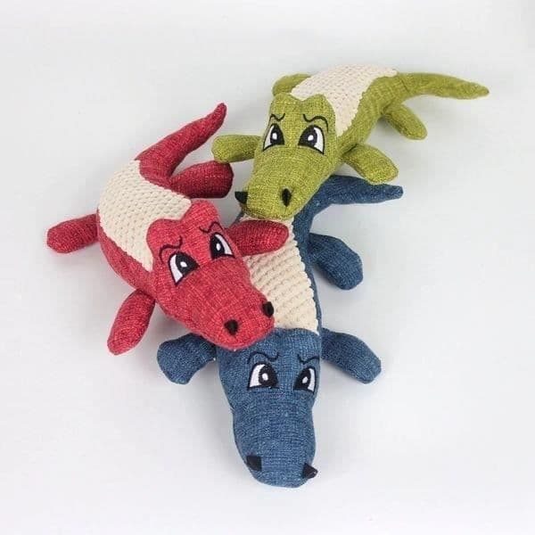 Hundleksak - Ej specificerad - Röd Krokodil - Bomull - 30x12x9 cm - Inbyggd pruttare