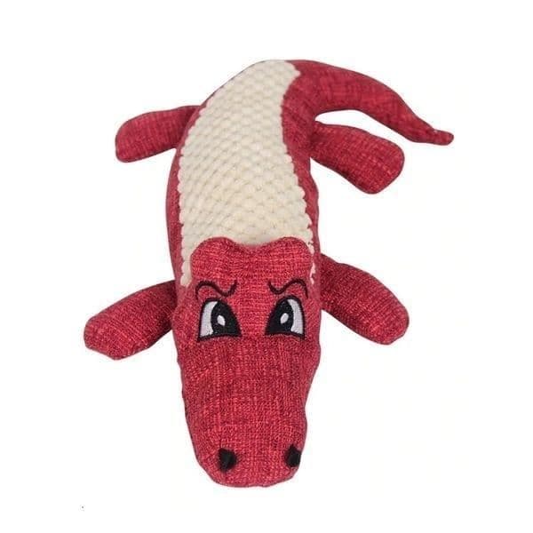 Hundleksak - Ej specificerad - Röd Krokodil - Bomull - 30x12x9 cm - Inbyggd pruttare