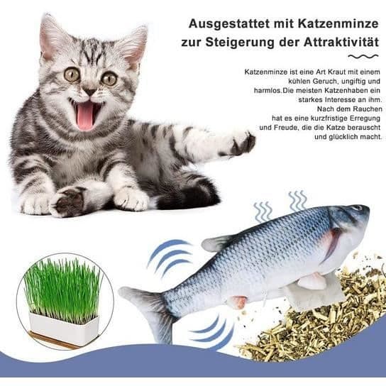 Interaktiv leksak för katt - MAVURA - Flippy Wriggling Fish - Uppladdningsbar USB - Med kattmynta - Hållbar