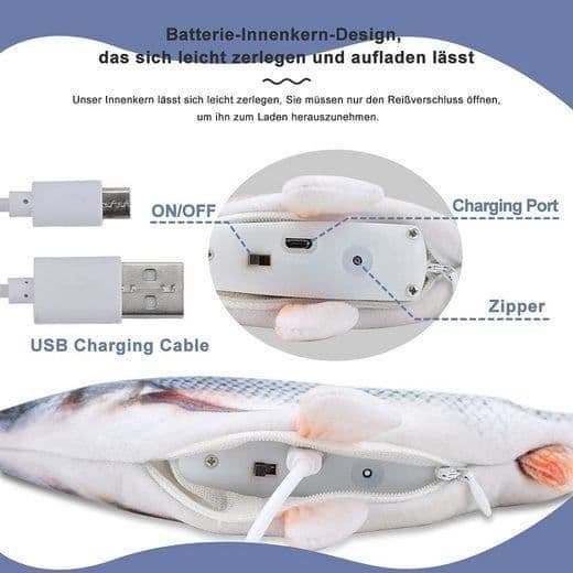 Interaktiv leksak för katt - MAVURA - Flippy Wriggling Fish - Uppladdningsbar USB - Med kattmynta - Hållbar