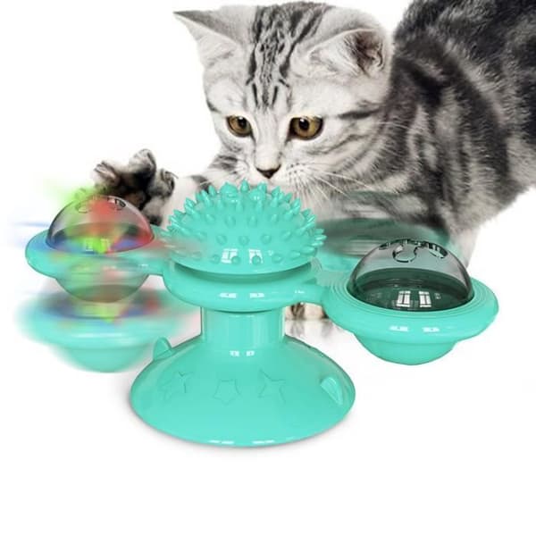 Interaktiv kattleksak - Väderkvarn - Blå - 2 kattmyntabollar - PVC-plast - 15,8 cm