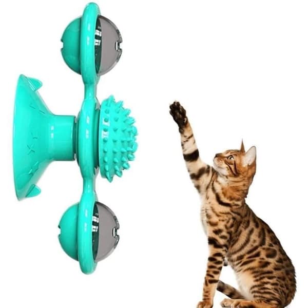 Windmill Cat Toys Skivspelare med kattmynta och lätt boll, interaktiva pussel träningsbollar Skivbordsleksak