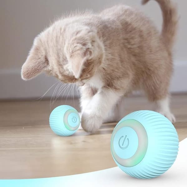 Kattleksaker, kattboll med LED-lampor, interaktiv inomhuskattleksak för katter, hundar, kattungar, automatisk rotationsladdning