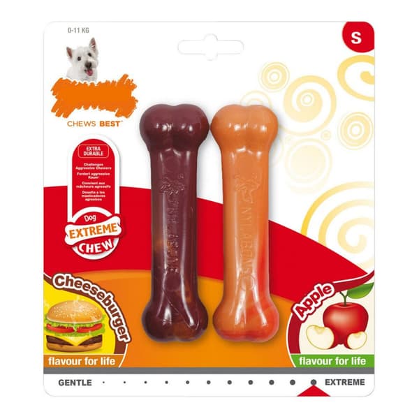 Koiran purulelu Nylabone Extreme Chew Twin Omena Juusto Hampurilainen Koko S Nylon (2 pcs)