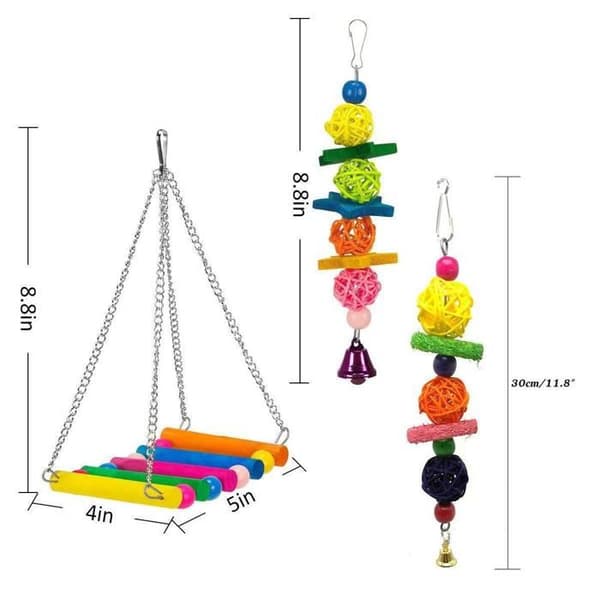 Fågel leksak - Multicolor - 6st - Papegoja - Tugga - Hängande