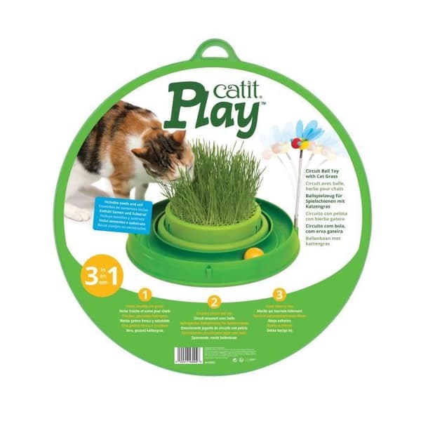 CAT IT Cuircuit 3 i 1 med kula och kattmynta plantering - Ø 36 cm - Grön - För katter