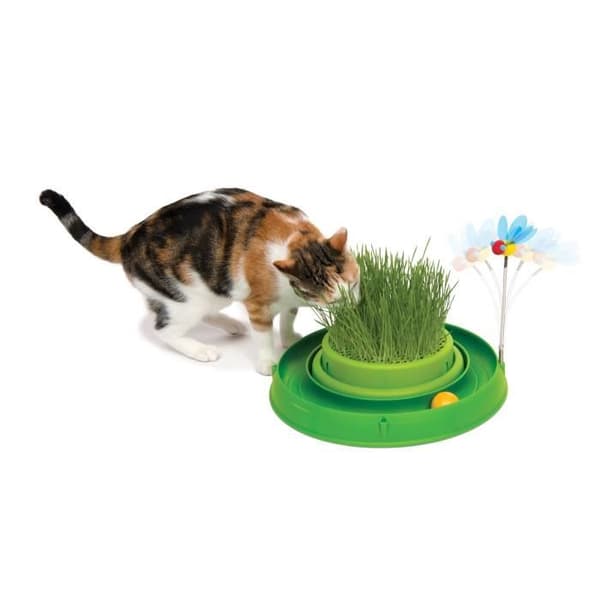 CAT IT Cuircuit 3 i 1 med kula och kattmynta plantering - Ø 36 cm - Grön - För katter