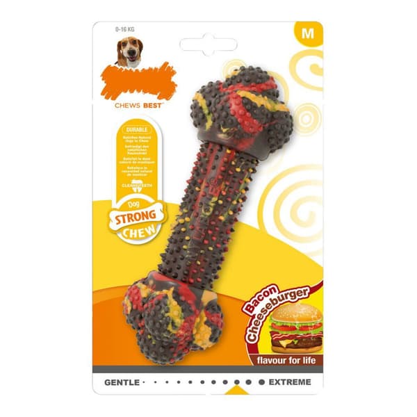 Koiran purulelu Nylabone Strong Chew Bacon Juusto Hampurilainen Kumi Koko M