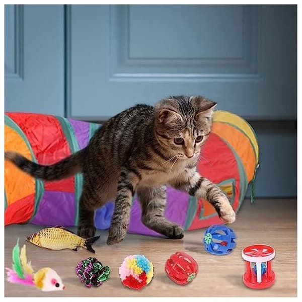 Kattleksaker Set med 30 stycken Flygande fiskfjäder Katt Teaser Stick Byte av pannband Bell