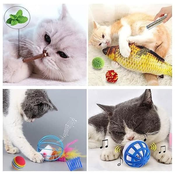 Kattleksaker Set med 30 stycken Flygande fiskfjäder Katt Teaser Stick Byte av pannband Bell