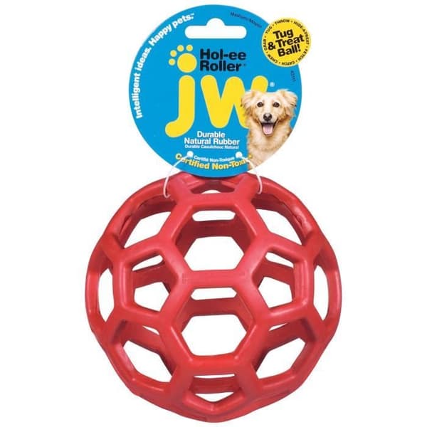 JW Pet Hol-ee Roller Medium gummiboll - Ø 11,5 cm - Slumpmässig färg: blå, grön eller röd - För hundar