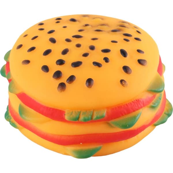 Farverig gummi-squeaky hamburger til apport til små og mellemstore hunde