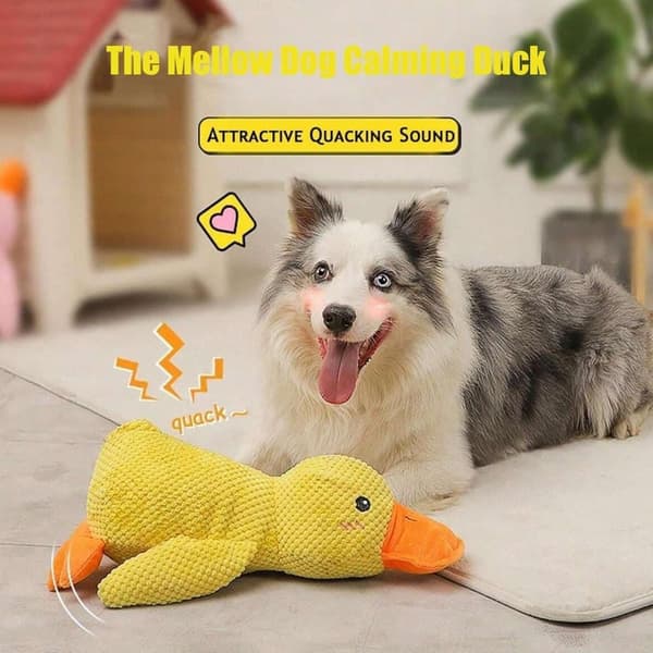Piper tuggleksak Lugnande Duck Dog Toy, The Mellow Duck, Calming Duck Dog Toy, The Mellow Dog Lugnande kudde, The Mellow Dog Calming Dog Toy(Gul, S)