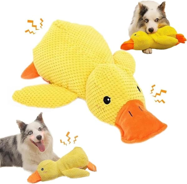 Piper tuggleksak Lugnande Duck Dog Toy, The Mellow Duck, Calming Duck Dog Toy, The Mellow Dog Lugnande kudde, The Mellow Dog Calming Dog Toy(Gul, S)
