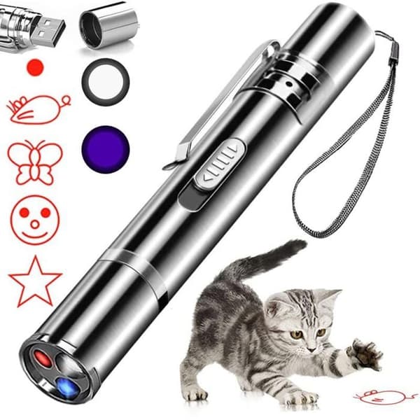 Laserleksak för katt, röd LED-ljuspårare, interaktiva leksaker för innekatter och hundar, lång räckvidd, 3 lägen
