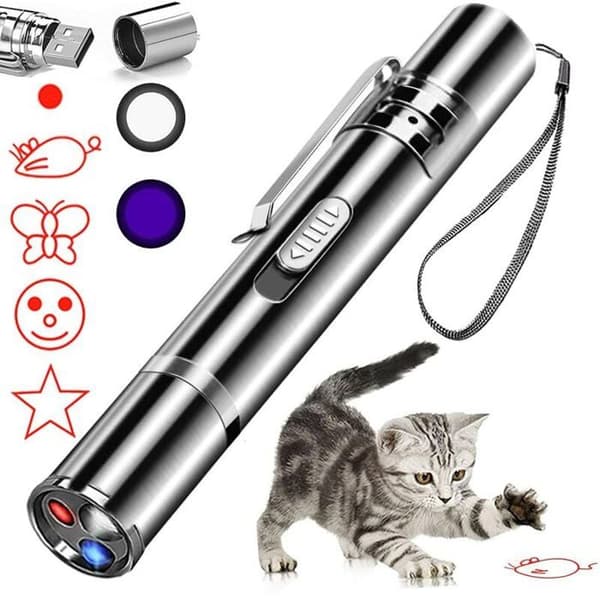 Laserleksak för katt, röd LED-ljuspårare, interaktiva leksaker för innekatter och hundar, lång räckvidd, 3 lägen