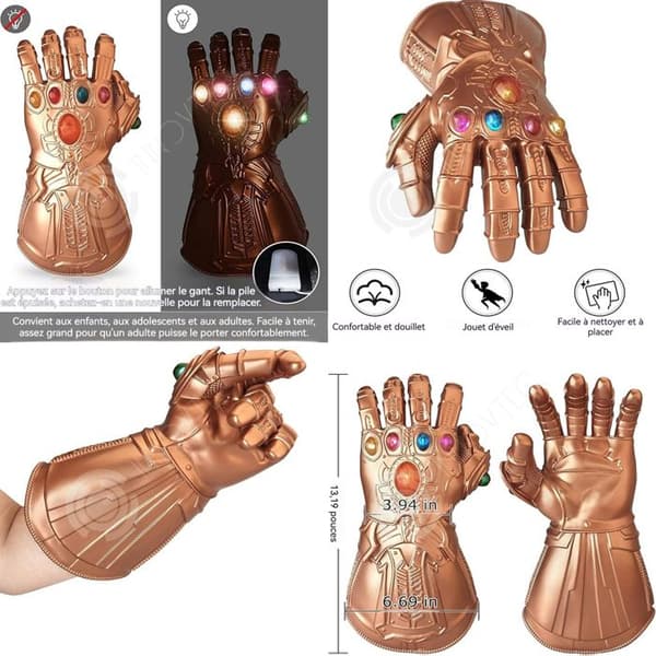 INN PVC-leksakshandskar med LED-ljus cosplay-handskar lämpliga för vuxna med självlysande ädelstenshandskar infinity war