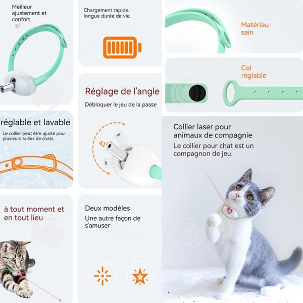 INN Smart Laser Cat Toys Uppladdningsbar Cat Laser Collar Automatisk leksak Interaktiv kattleksak inomhus
