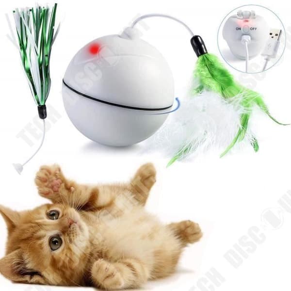 TD® Cat Play Ball USB-laddning Kattungeleksak 360 graders självroterande boll Avtagbar fjädertillbehör för husdjur