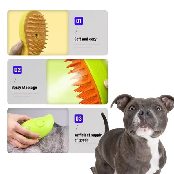 Hund- och Kattborste 3-i-1 med Sprayfunktion & Massage